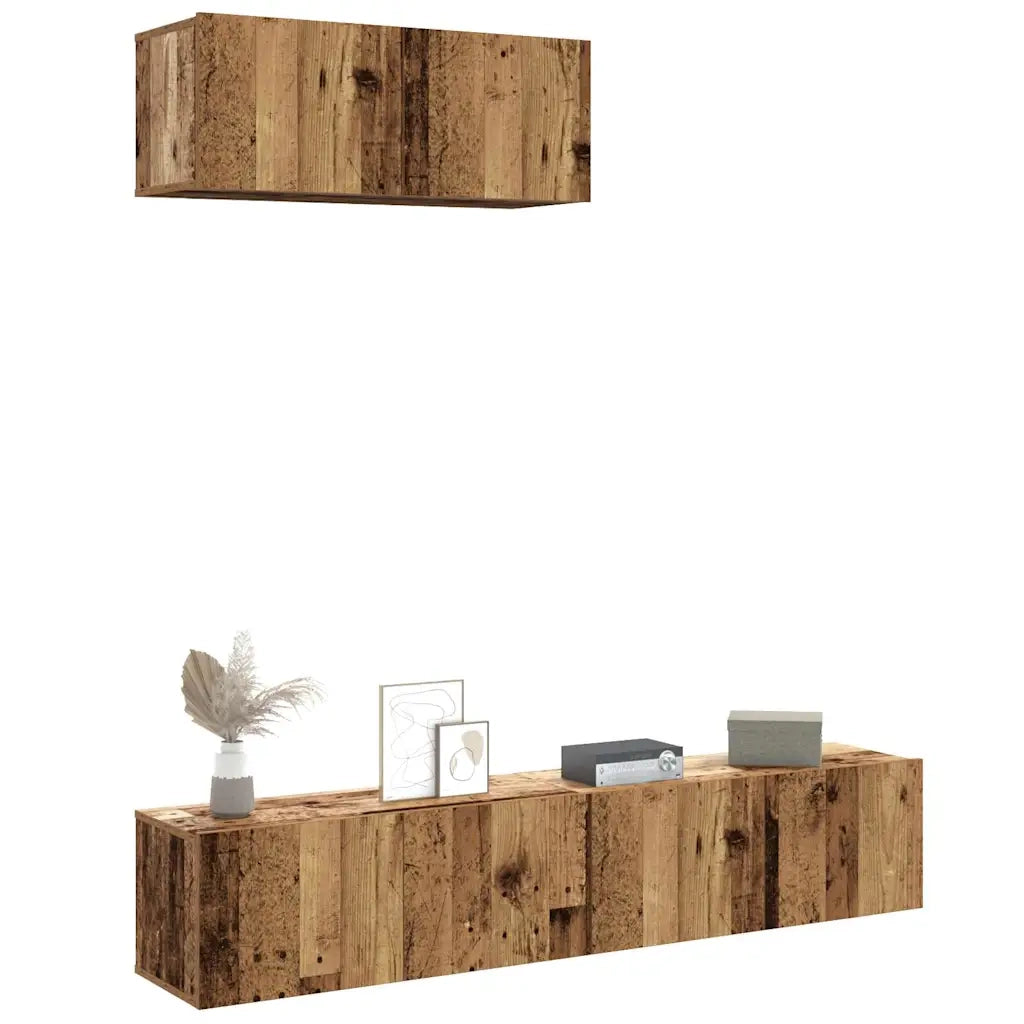 Set Mobile TV 3 pz | Armadietto TV | Mobile Porta TV Montato a Parete Legno Antico in Truciolato