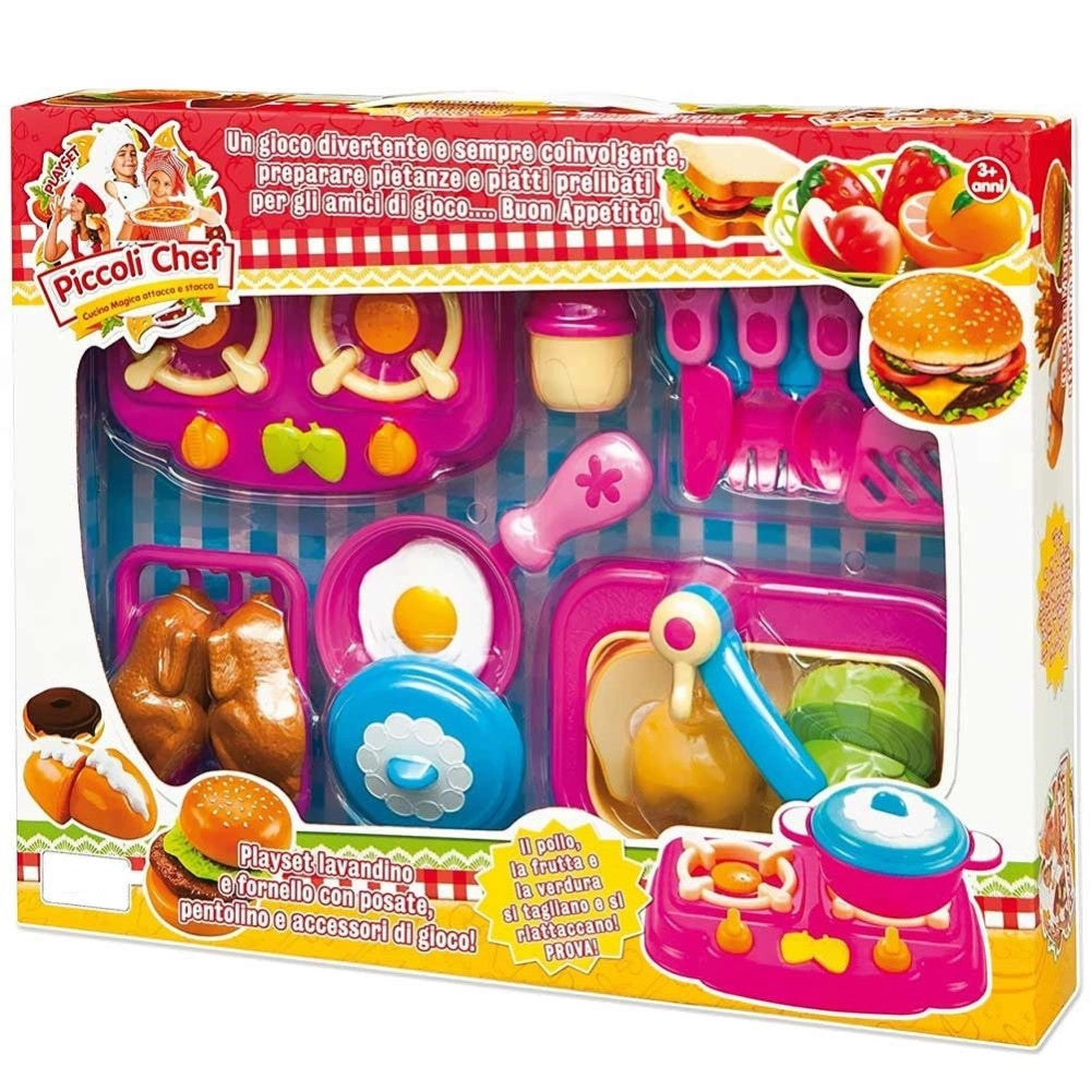 Trade Shop - Set Gioco Piccoli Chef Con Fornello Lavandino Frutta Verdura E Accessori 3+ Anni -
