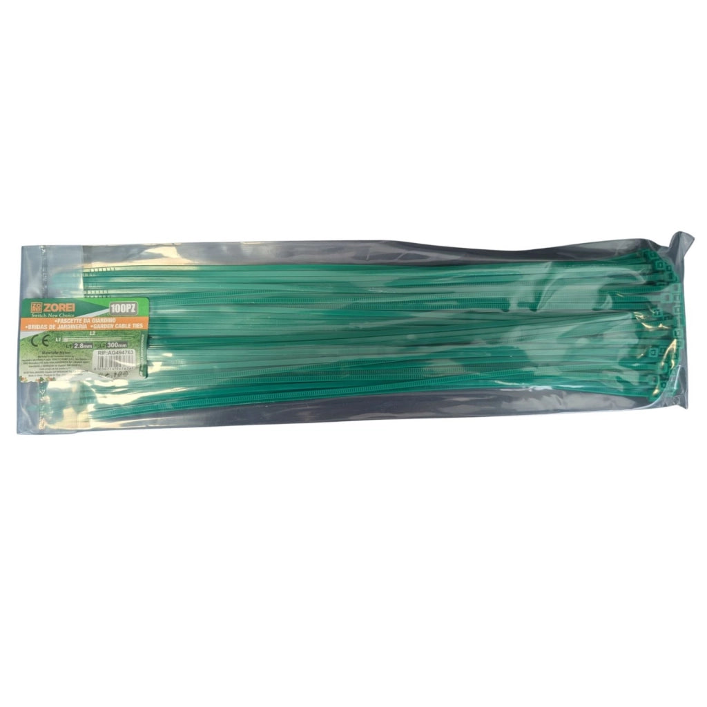 100 Fascette Plastica Verde Giardinaggio 2.8X300mm