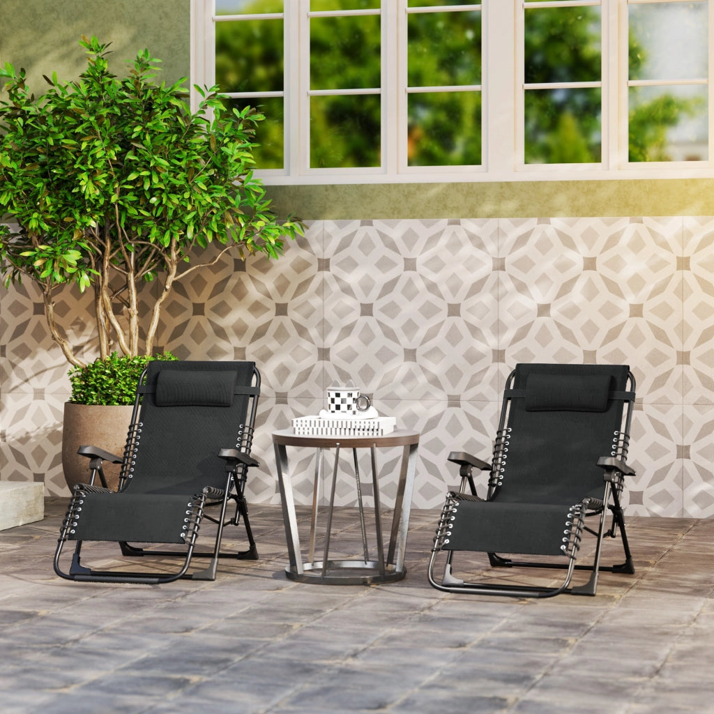 Lettino prendisole pieghevole reclinabile con testiera in textilene ¨C zephmum ¨C 90x65x112 cm, nero