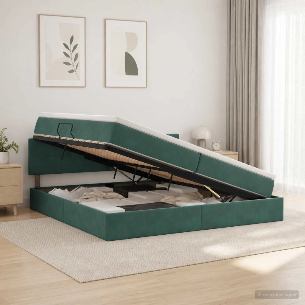 Letto con contenitore LED e materasso Verde Scuro 200 x 200 cm 3459273