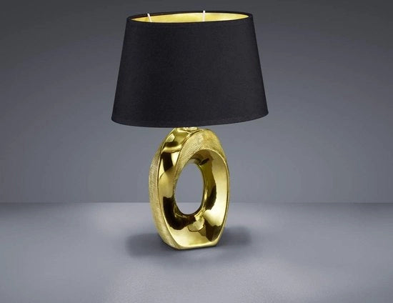 Lampada da tavolo elegante con piede in ceramica e cappa in tessuto nero - Lampada da notte