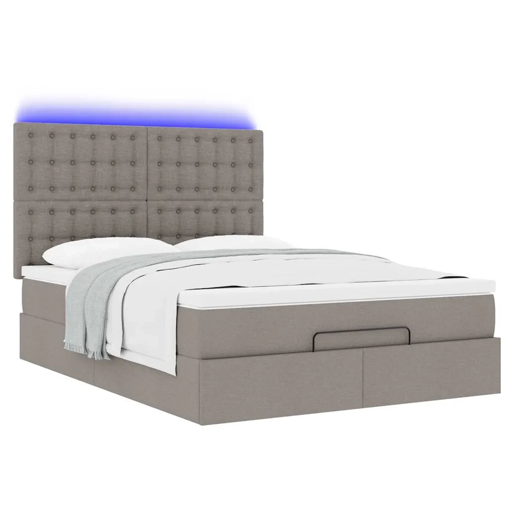 Struttura Letto Pouf con Materasso Tortora 140x190 cm Tessuto 3314173