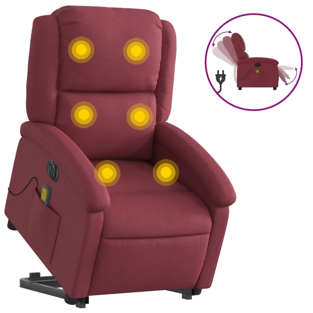 Poltrona Alzapersona Massaggiante Elettrica Rosso Vino Tessuto 3204203