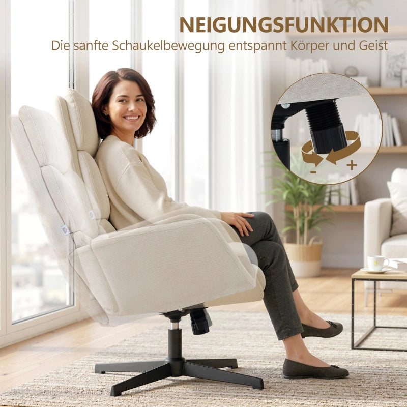 POLTRONA con poggiapiedi, schienale alto, base in metallo, beige