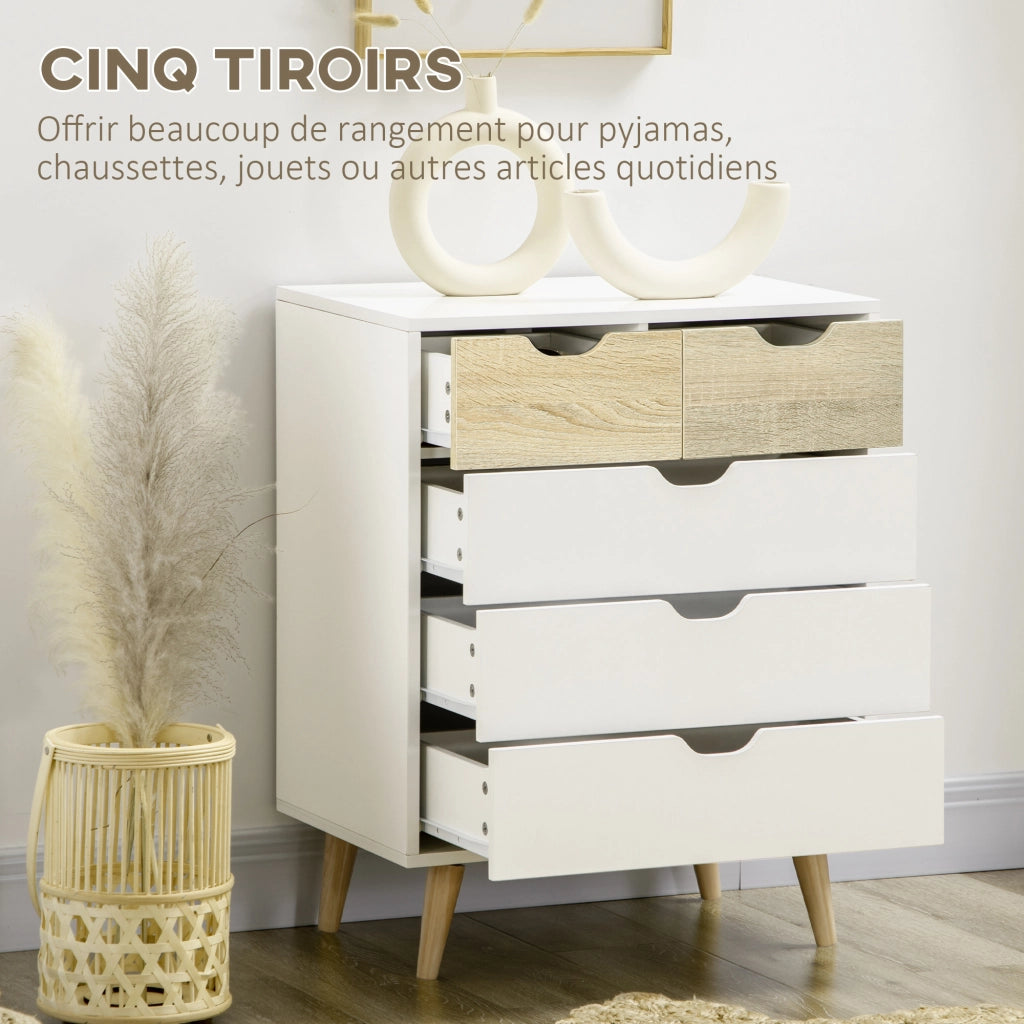 Cassettiera 5 Cassetti Legno Bianco ¨C Zephmum ¨C 60x40x77.5 cm