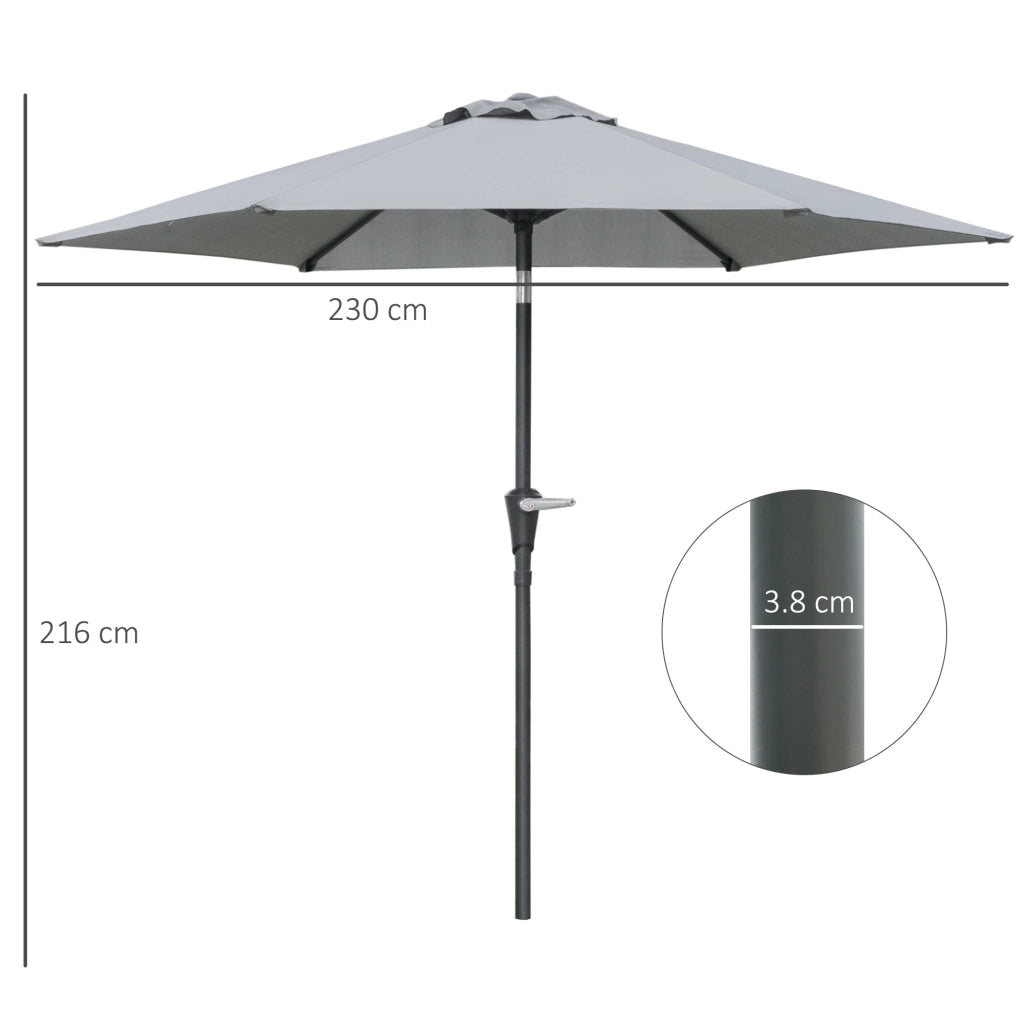 Ombrellone da Giardino Inclinabile con Apertura a Manovella e 6 Stecche 2,3x2m  Grigio