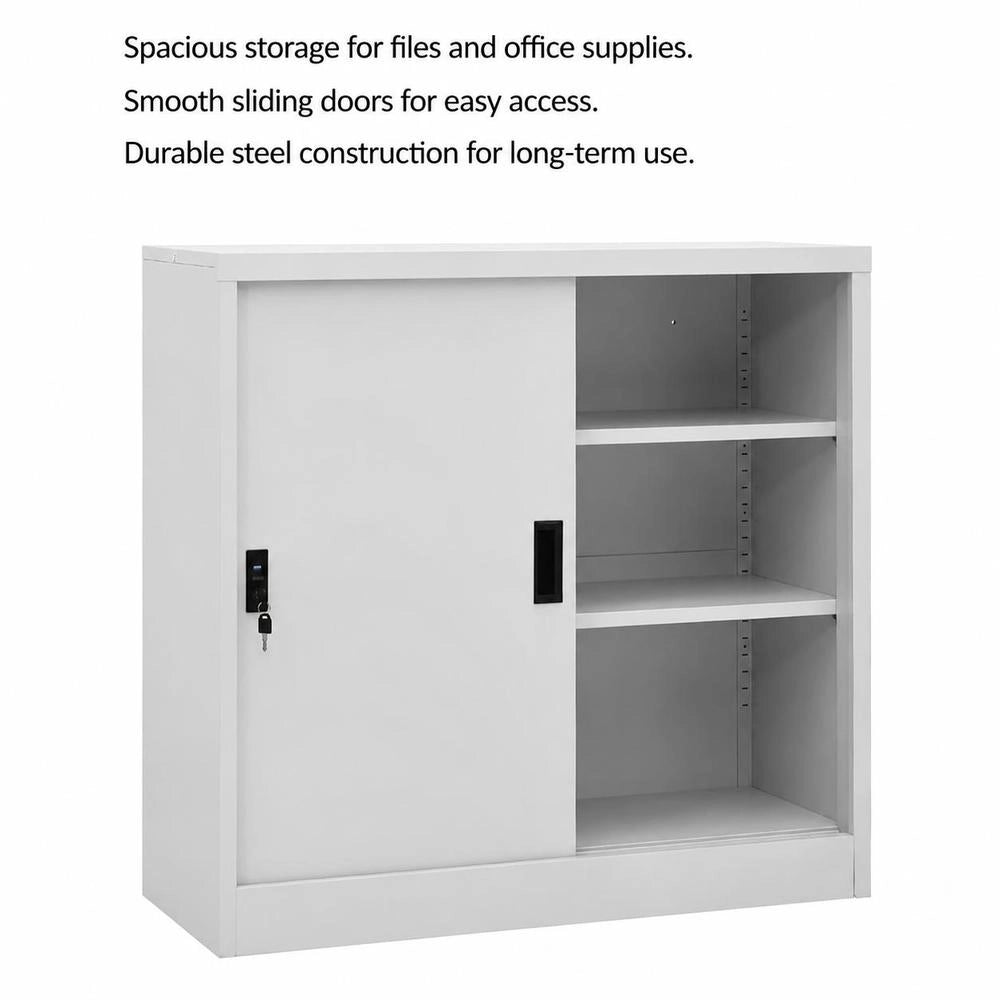 Office Cabinet With Sliding Door, Light Grey, 90x40x90 Cm, Steel