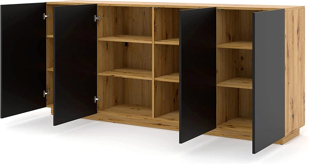 MOBILE CASSETTIERA PORTA TV SOGGIORNO AURA 198x41x89cm ROVERE NERO OPACO