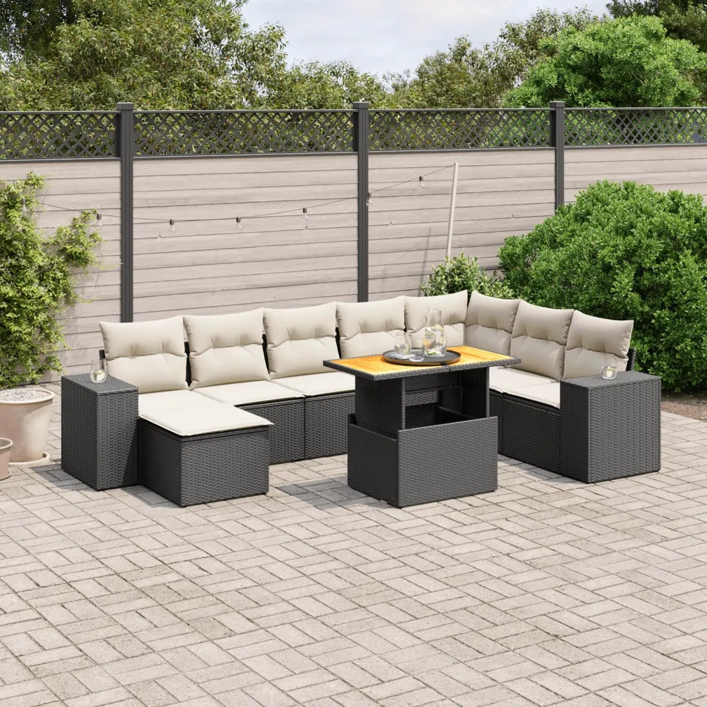 Set Divani da Giardino 9 pz con Cuscini Nero in Polyrattan 3272771