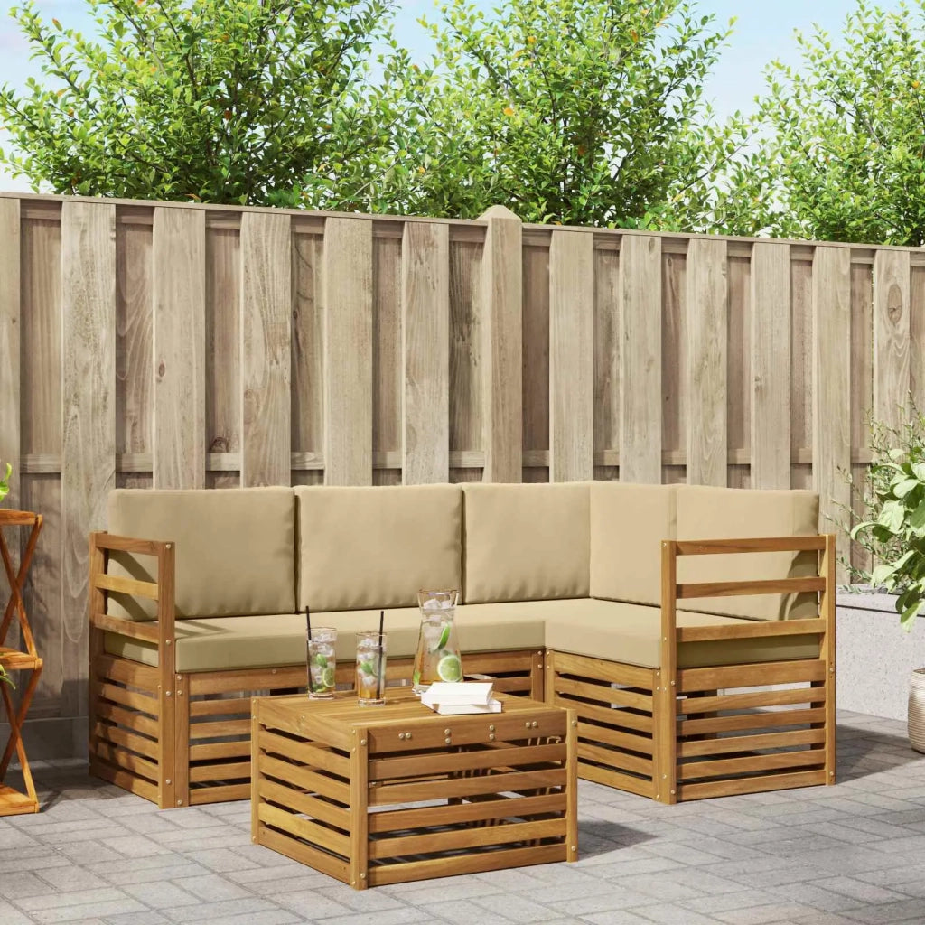 Set di divani da esterno con cuscino 5 pcs Naturale e Beige
