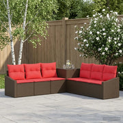 Set di divani 7 pz Marrone e Rosso Rattan sintetico e Acciaio 3448741
