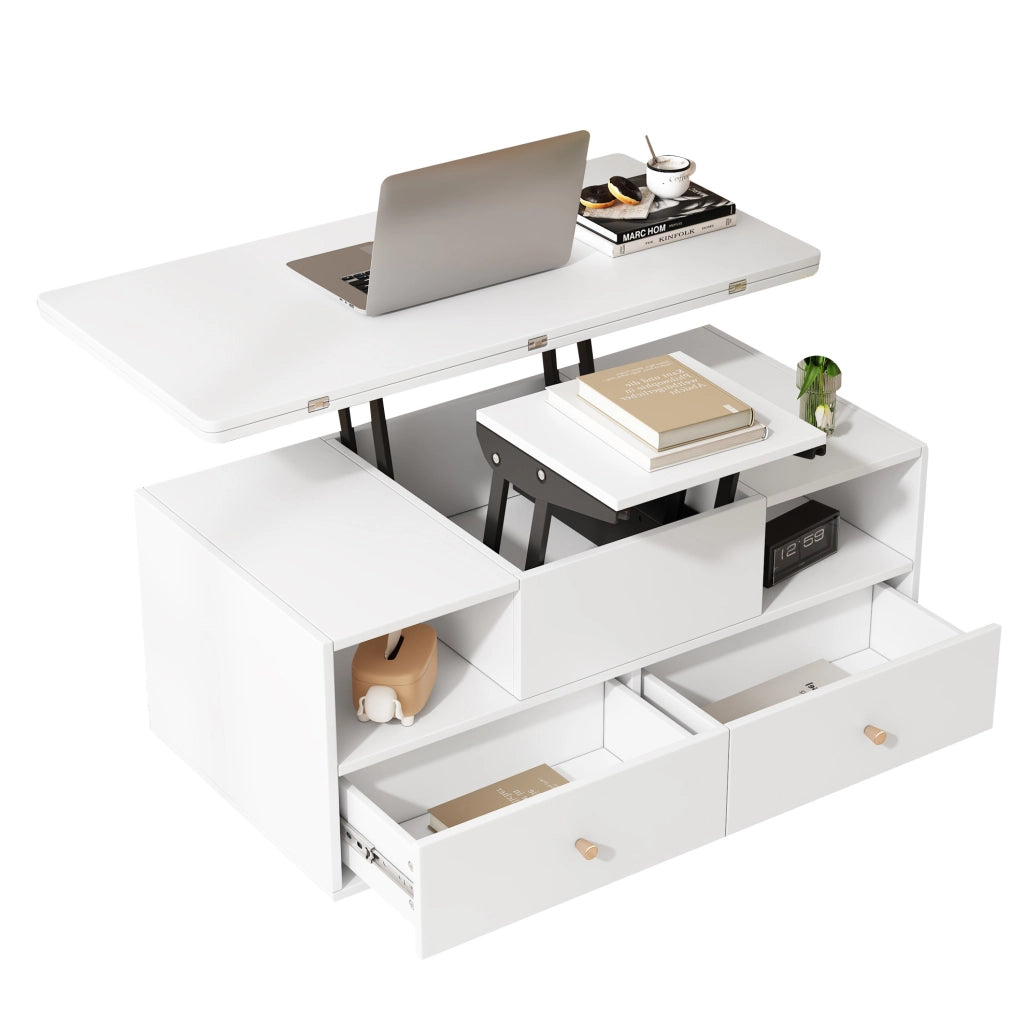 Tavolino da caffè sollevabile e pieghevole 100 x 50 x 47;5 cm in MDF bianco