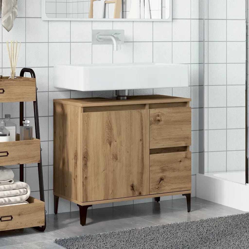 Mobile Sottolavabo Rovere Artigianale 65x33x60 cm in Truciolato 857124