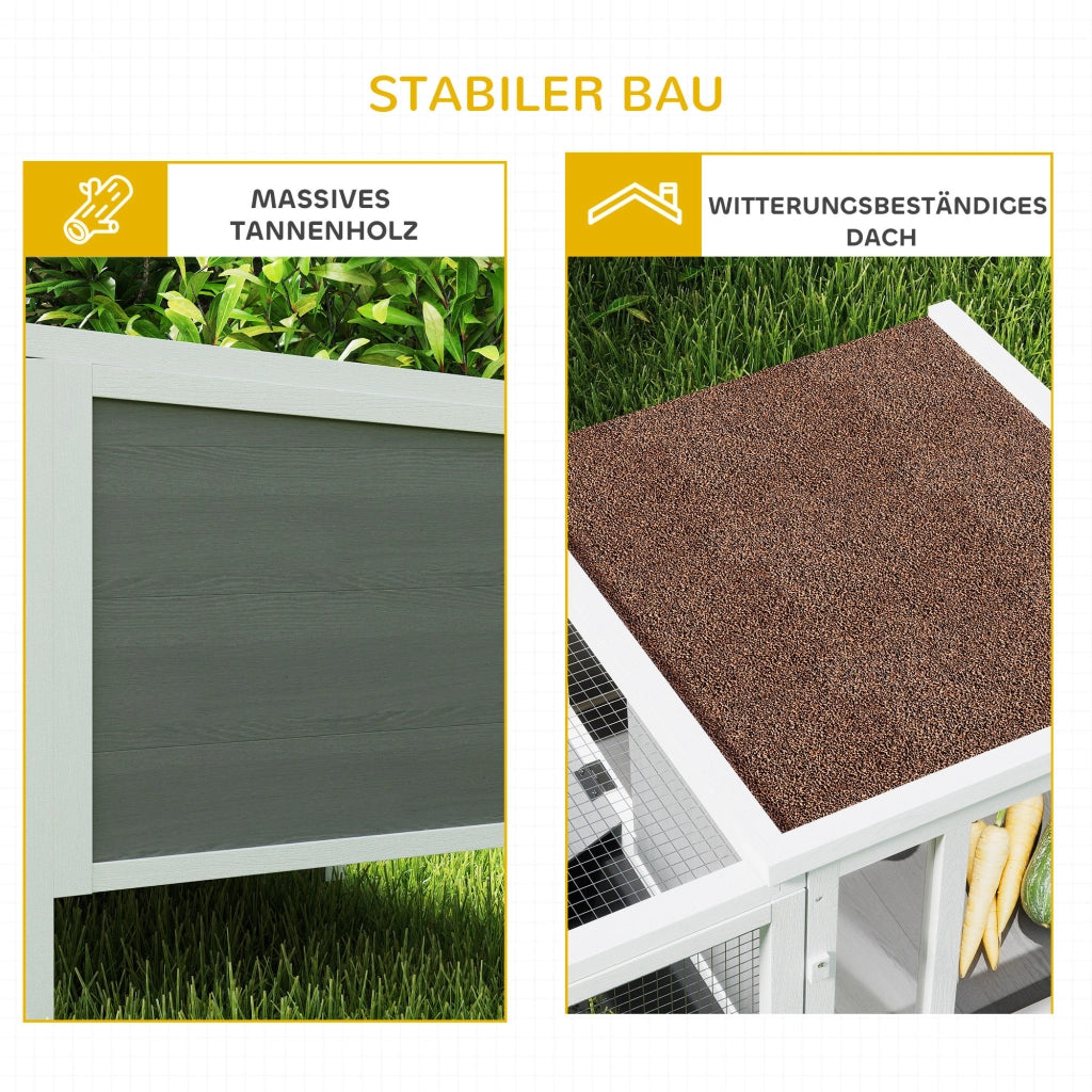 Casetta per Conigli con Recinto ¨C Minimal ¨C Legno Grigio 105x57.5x51.5 cm