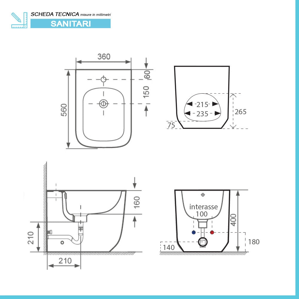 Sanitari filo muro in ceramica bianca opaca con copriwc e scarico tornado design arrotondato Kora