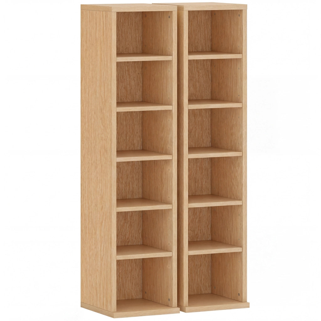 Set 2 Librerie Porta CD 21x22,5x88,5 cm 6 Ripiani Regolabili per 204 CD in Legno Naturale