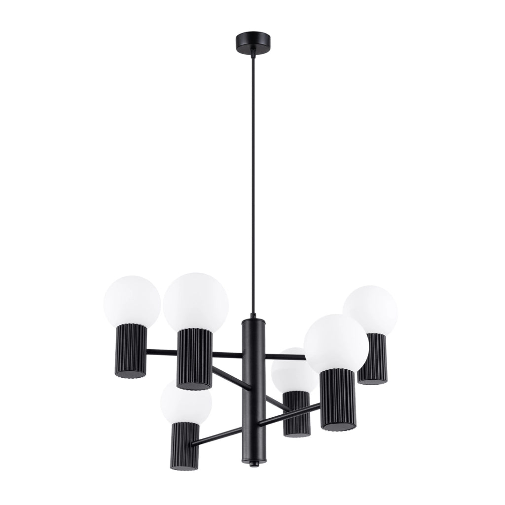 Lampadario moderno nero 6 luci sfere vetro G9 SFERA