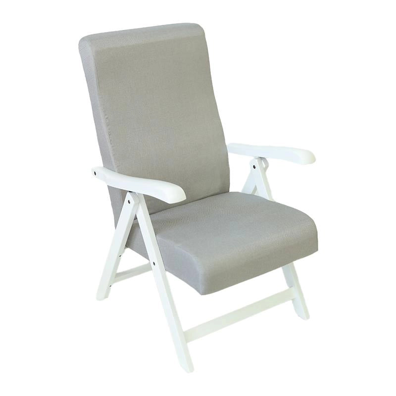 POLTRONA MIAMI BIANCA IN FAGGIO E TESSUTO COLORE GRIGIO CON IMBOTTITURA E SCHIENALE REGOLABILE IN 4 POSIZIONI