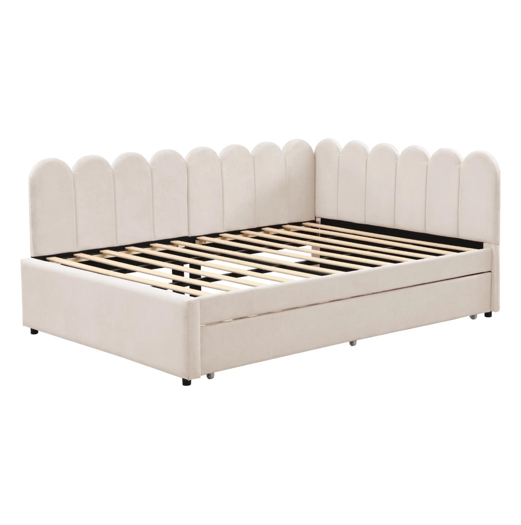 Letto imbottito 140x200 cm a L con letto estraibile in tessuto
