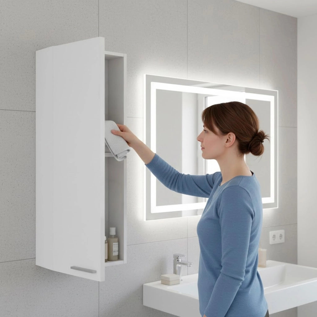 Pensile Bagno Da Parete Sospeso Con Anta E Ripiano Regolabile Mobile Colonna Salvaspazio Armadietto Moderno In Melamina Design Contemporaneo 85 x 30 x 25 Cm Bianco Lucido