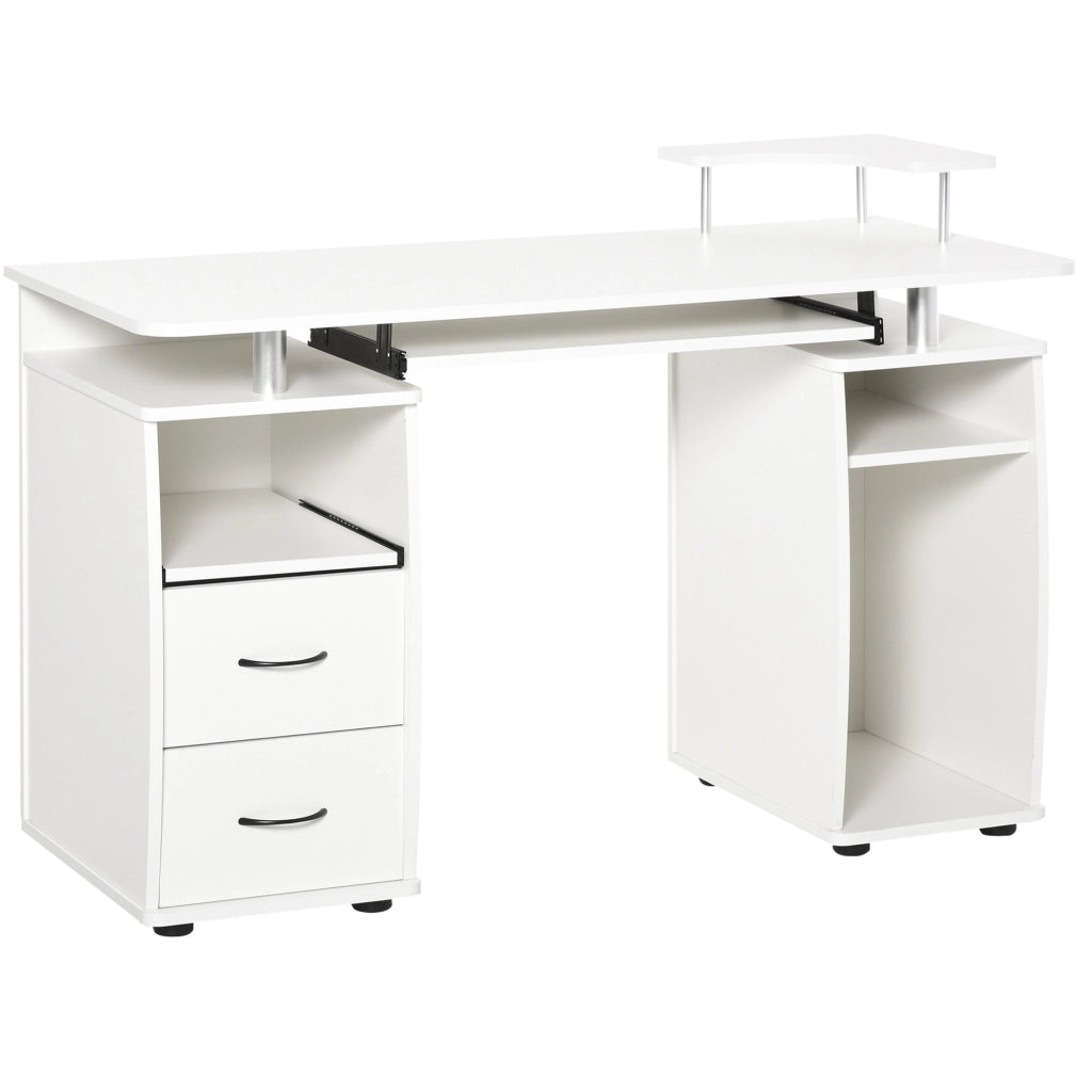 EasyComfort Scrivania per PC con Ripiano per Tastiera e per Monitor e 2 Cassetti, 120x55x85 cm, Bianca