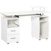 EasyComfort Scrivania per PC con Ripiano per Tastiera e per Monitor e 2 Cassetti, 120x55x85 cm, Bianca