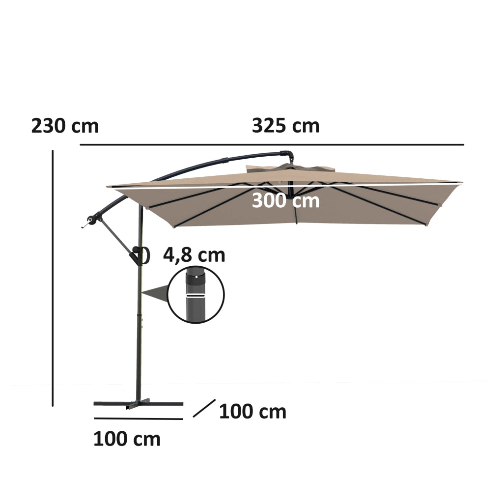 Parasole da giardino quadrato 3x3 m inclinabile e rotante 360¡ã con base ¨C zephmum ¨C kaki
