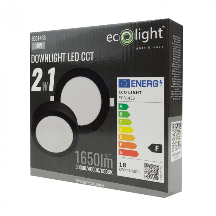 Plafoniera LED rotonda 18W CCT 2in1 nera Ecolight