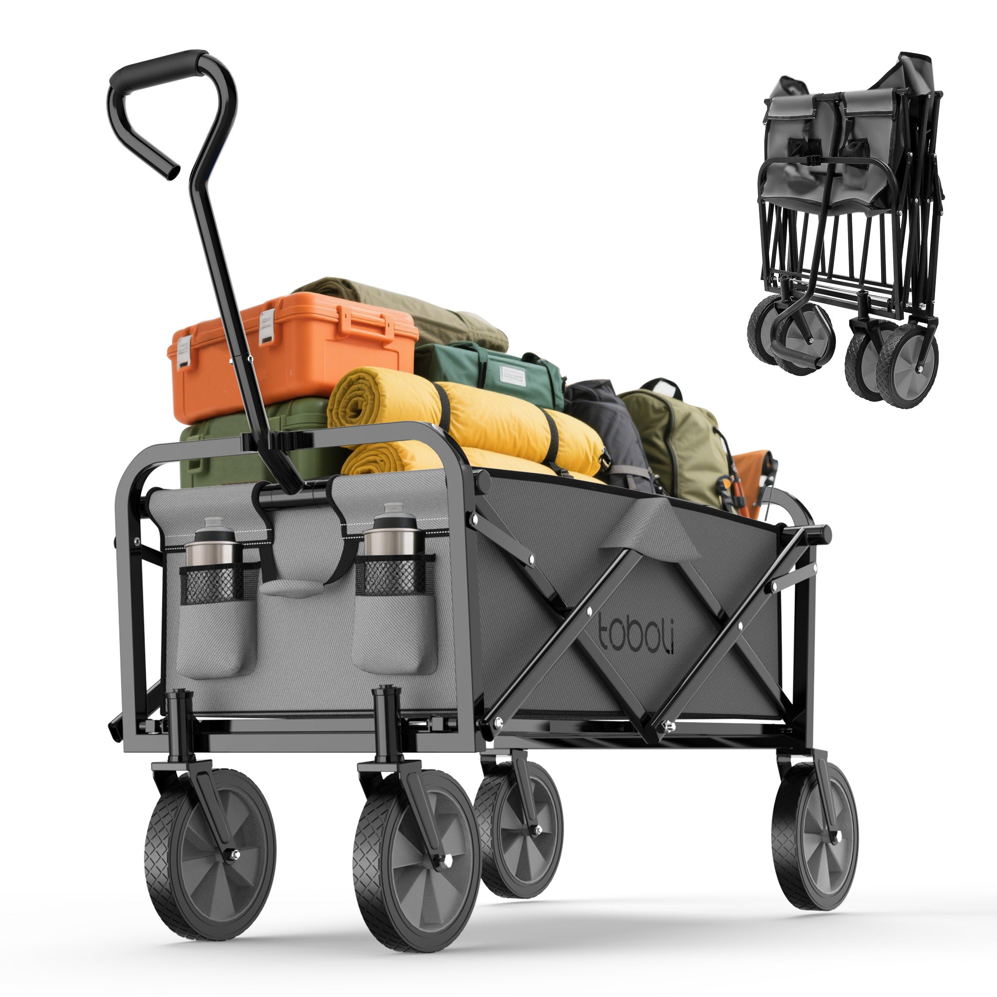 Toboli Carretto a mano pieghevole, max 100 kg, tessuto impermeabile grigio, Carrello spiaggia