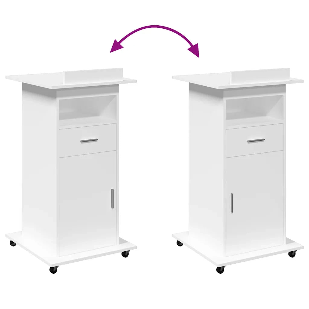 Leggio con Ruote e Cassetto Bianco 55x55x107 cm in Multistrato CFW4732305