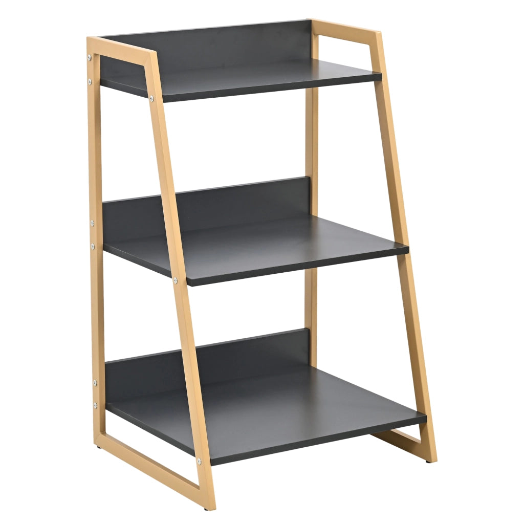 Scaffale da Terra Kuomi a 3 Ripiani con Telaio in Acciaio 84 x 53 x 47 cm - Beige/Grigio Scuro [en.casa]