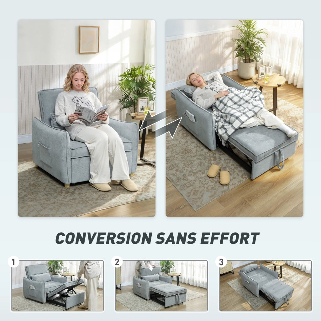 Poltrona letto convertibile 3 in 1 ¨C Xylo ¨C tessuto chenille grigio 88x84x87cm