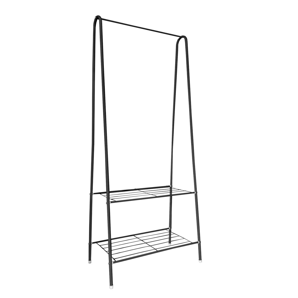 Appendiabiti ad angolo premium in metallo con asino Nyana Home 151x60x34 cm, 1 ripiano sospeso, 1 ripiano inferiore Nero.
