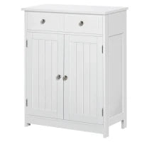 kleankin Mobile Bagno a 2 Ante con Ripiano Regolabile e 2 Cassetti in Legno, 60x30x75 cm, Bianco