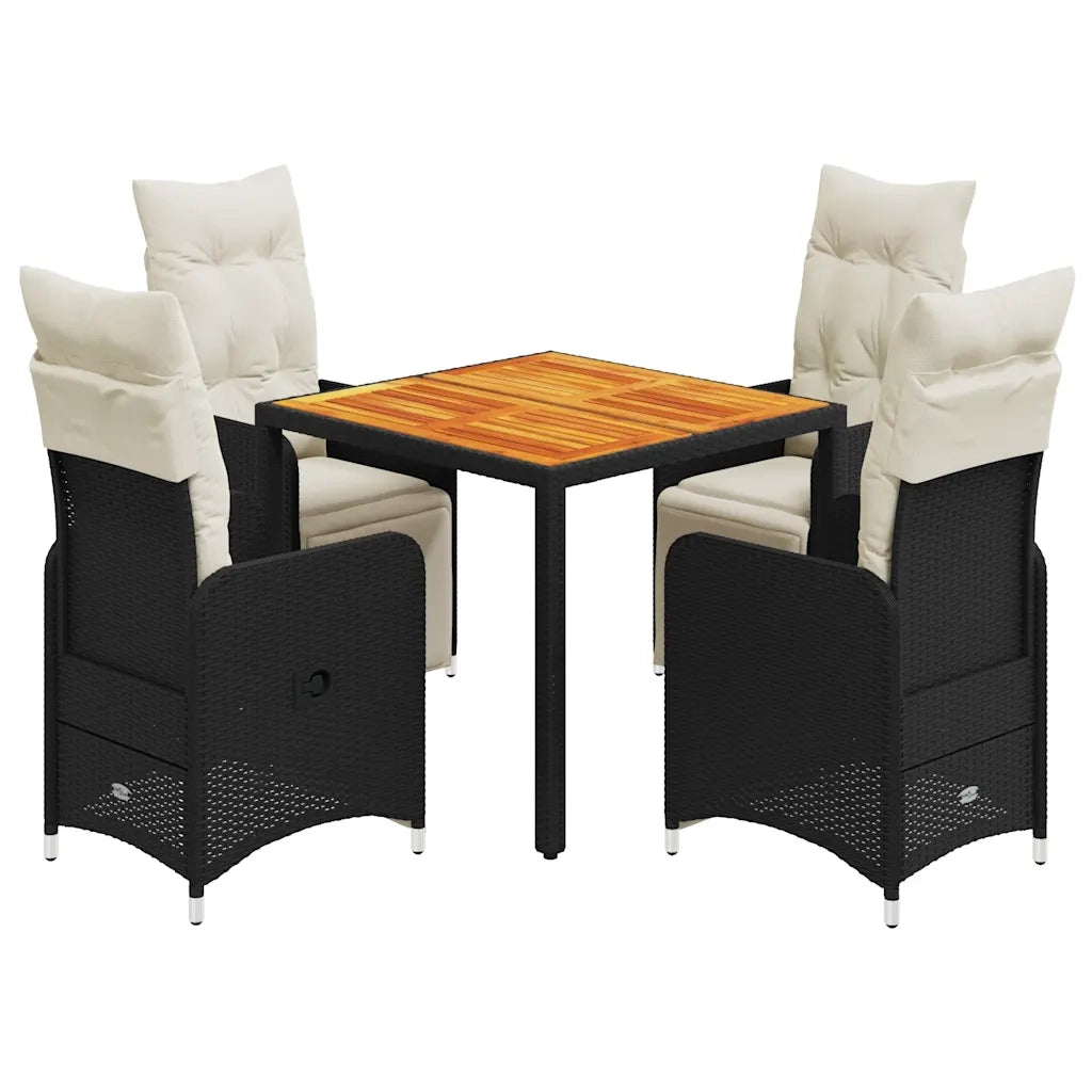 vidaXL Set Bistrò da Giardino 5 pz con Cuscini in Polyrattan Nero