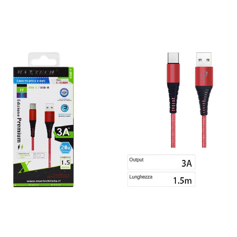 Trade Shop - Cavo Usb A Type C Dati Ricarica Per Samsung Huawei 1.5 Metri 3a Maxtech F-tc009 -