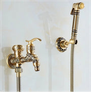 Bidet con Aspetto Antico - Oro - Maniglia in Ottone - Spruzzatore WC a Doppia Funzione - Bagno - Doccia - WC - Montato alla Parete -