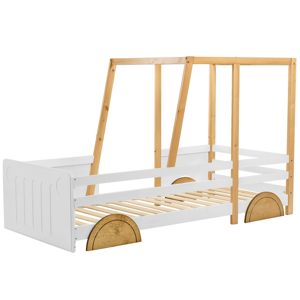 Letto per Bambini 90x200 cm - Forma Auto con Sponde - in Legno Massello - Bianco