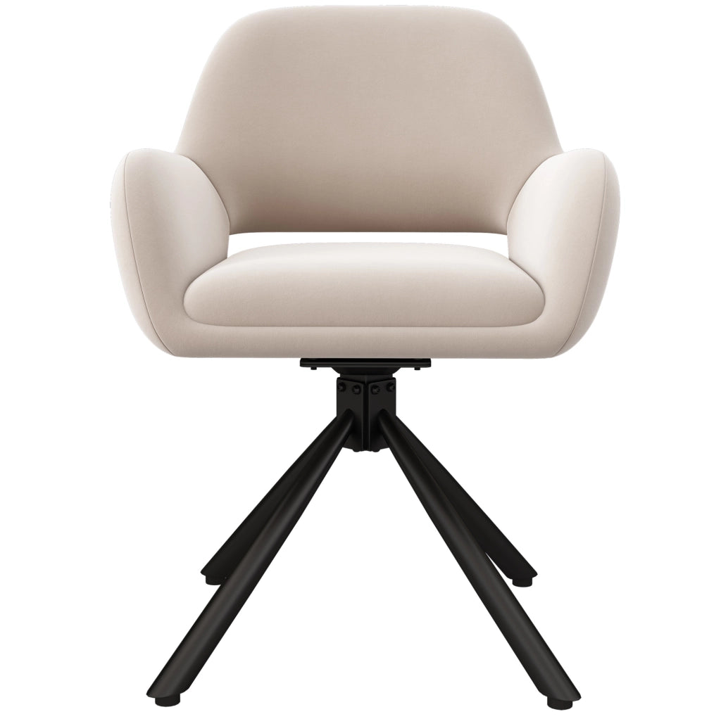 Set di 6 sedie da pranzo girevoli con braccioli; velluto beige; metallo