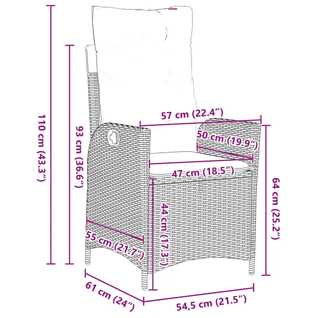 Set da Pranzo per Giardino con cuscino 3 pcs Marrone polyrattan 3380491