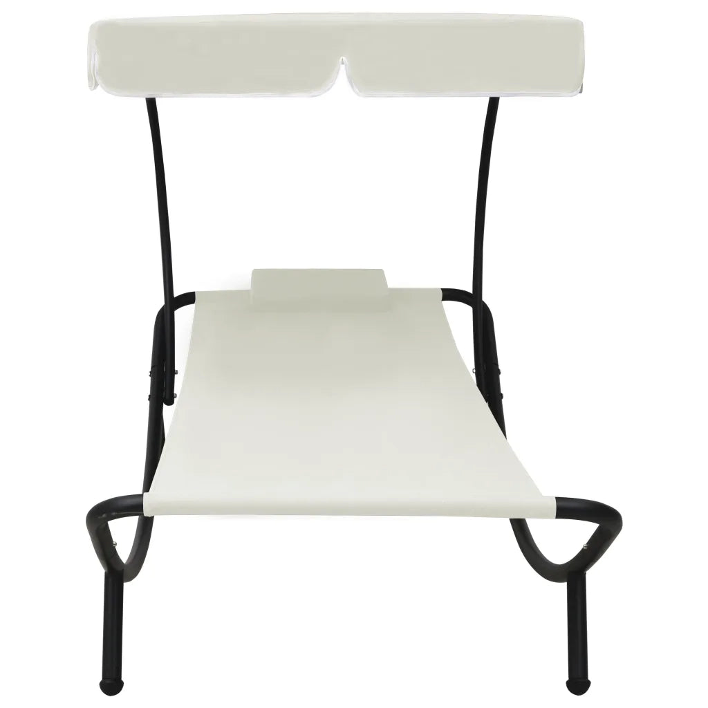 Sdraio da giardino | Lettino da Esterno con Baldacchino e Cuscino Bianco Crema