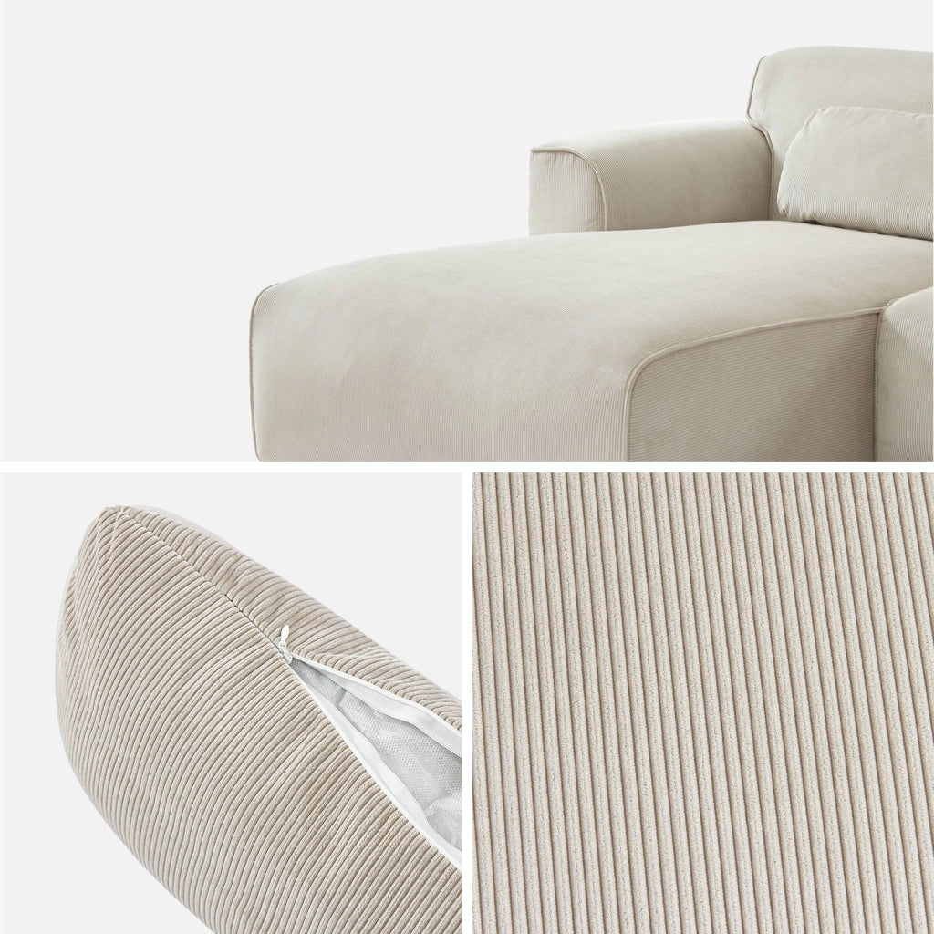 Divano angolare sinistro in velluto a coste fini, 2-3 posti, beige