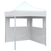 Gazebo Pieghevole Professionale 2 Pareti 2x2m Acciaio Bianco