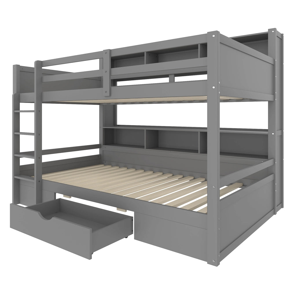 Letto a castello 90x200 cm con cassetto e vani contenitore, grigio