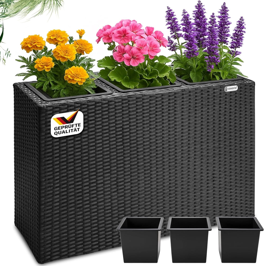 ® Fioriera 3 Vasi 83 x 30,5 x 60 cm Polyrattan Portafiori Giardino Esterno Interno Drenaggio Acqua Arredo Giardinaggio