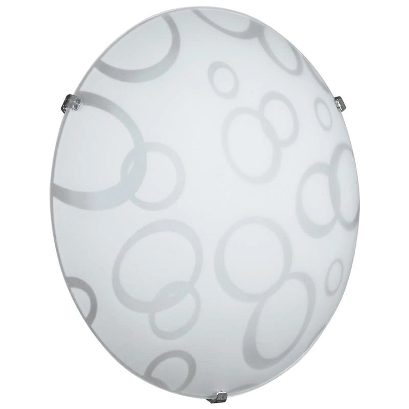 PLAFONIERA DARIA 1XE27 GANCI CROMO VETRO LASTRA BIANCO DECORATO CERCHI DARIA Ø30-P.10 CM