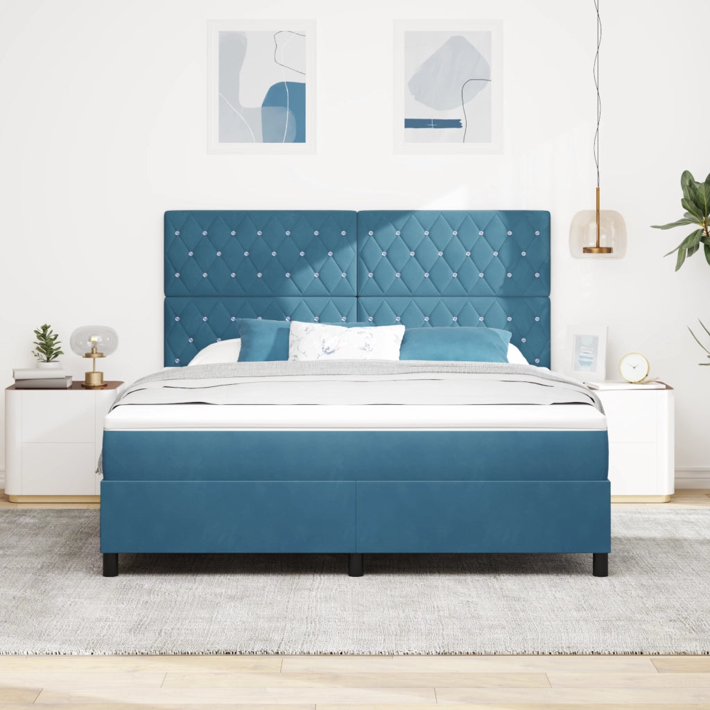 Letto a molle con materasso blu scuro Super King in velluto