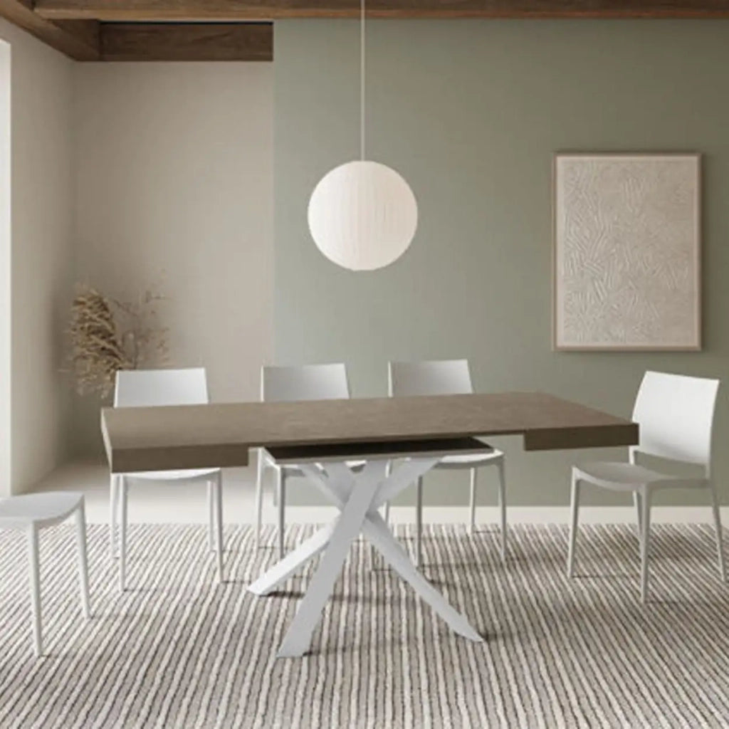 Tavolo allungabile 90/194x90 cm Clerk tortora gambe bianche