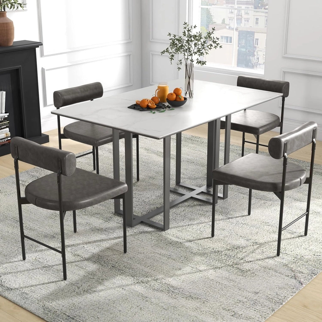 Set di 2 Sedie per Sala Pranzo con Schienale e Seduta Imbottita in Ecopelle, Sedia per Cucina con Gambe in Metallo, Sedia Moderna Comfortevole per Soggiorno, Capacità di 180 kg, Grigio